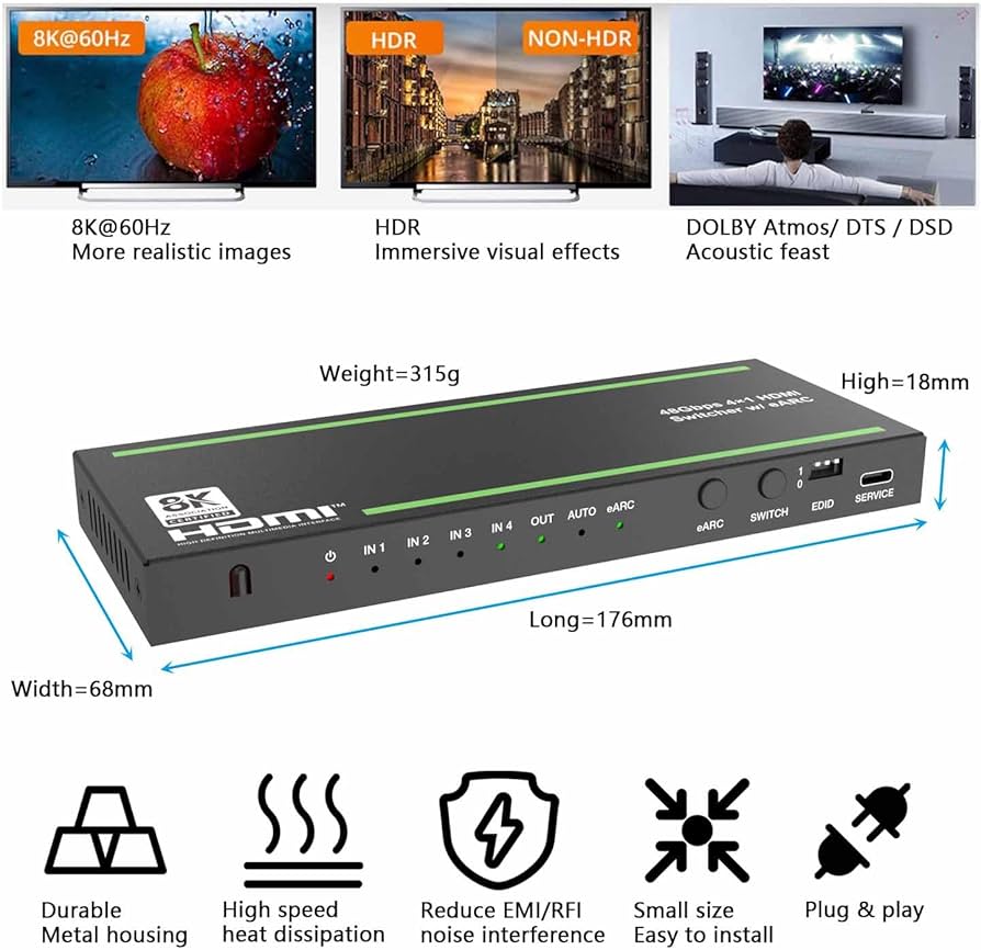 Amazon | BUNGPUNG 8K@60Hz HDMI eARC 音声分離器 アダプター 切替器4