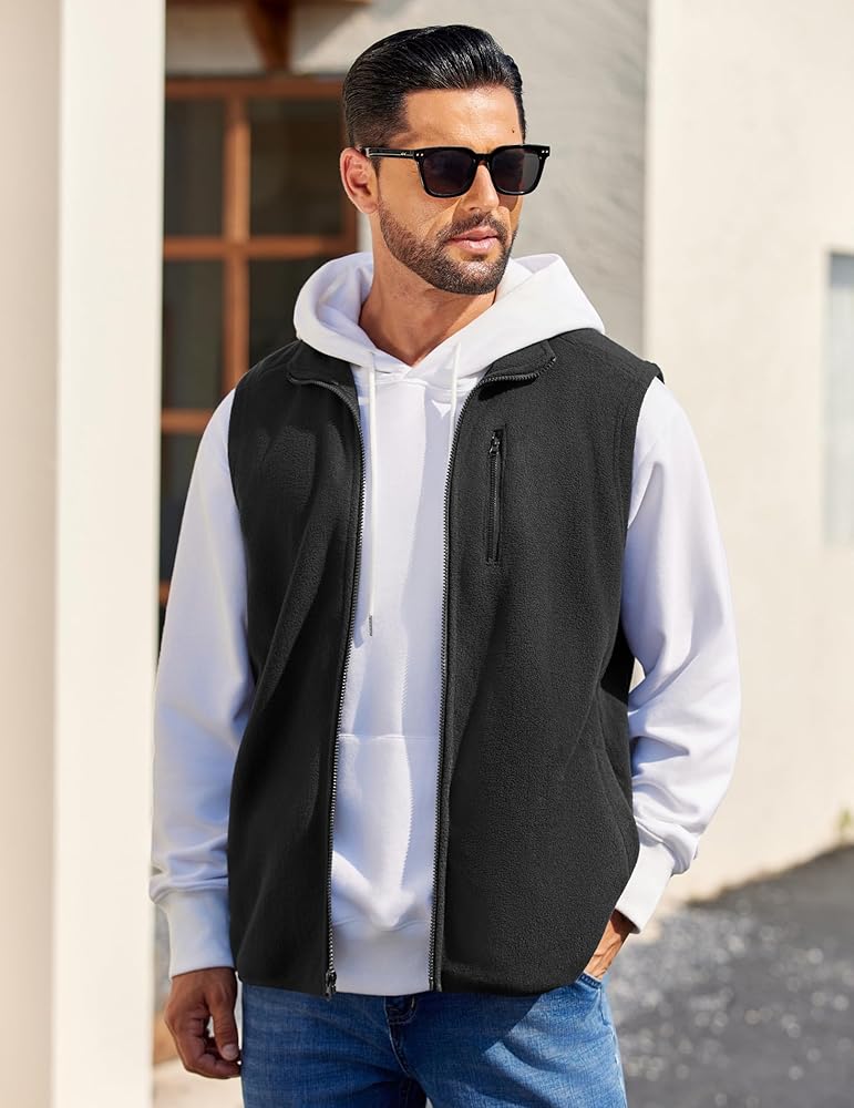 COOFANDY Mens Polar Vests Lightweight Sleeveless Zip Up Jacket