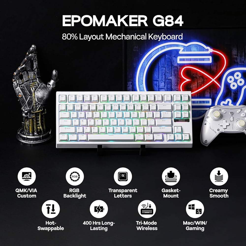 Amazon | EPOMAKER G84 80% RGBゲーミングメカニカルキーボード 2.4GHz