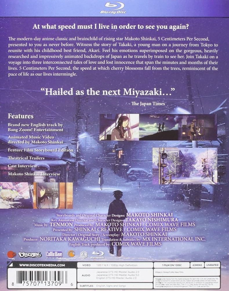 Amazon.com: 5 Centimeters Per Second [Blu-ray] : Kenji Mizuhashi