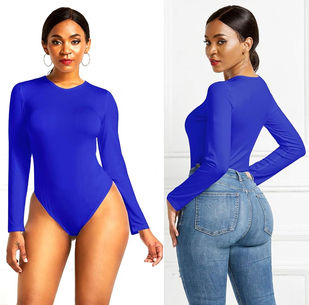 iToolai Women Long Sleeve Bodysuit Leotard Snap Button Thong