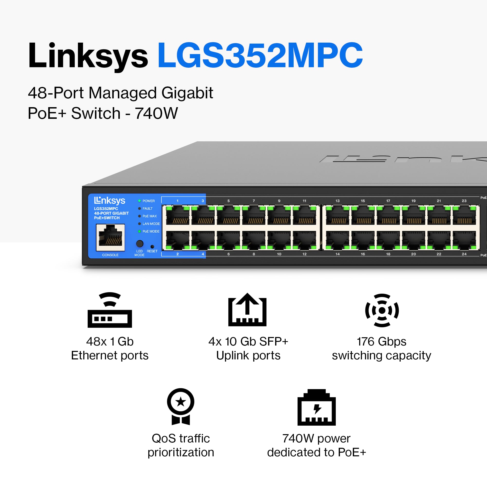 Amazon.com: Linksys LGS352MPC 48 Port Gigabit Network PoE+ Switch