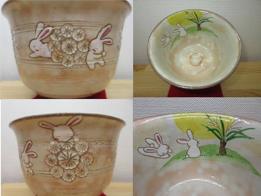 Amazon | 【逢絢亭】茶道具 茶碗 抹茶碗 抹茶茶碗 京焼 花三島 月見兎