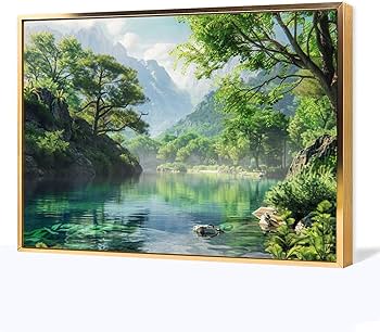 Amazon.co.jp: 絵画 春の山の川の森の風景インテリア 絵画 美しい自然