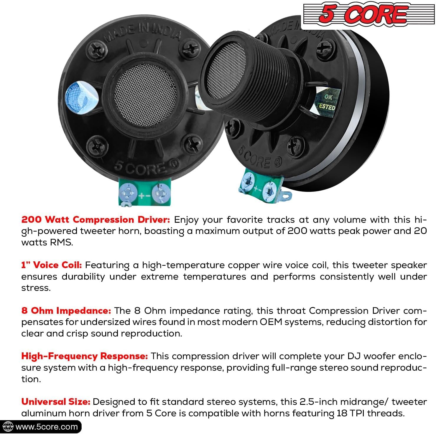 Amazon.co.jp: 5コア 2ピース 圧縮ドライバー 1インチ 出口 ねじ込み式