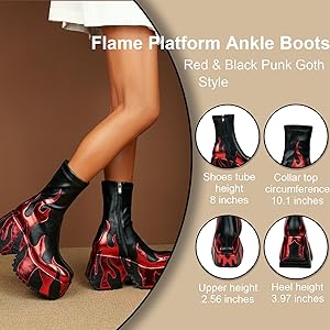 Amazon.com | HiColor women's side zipper high heeled red Flames