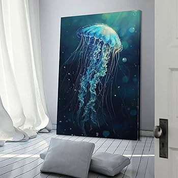 Amazon.co.jp: 絵画 深海で光るクラゲ アートパネル ポスター イラスト