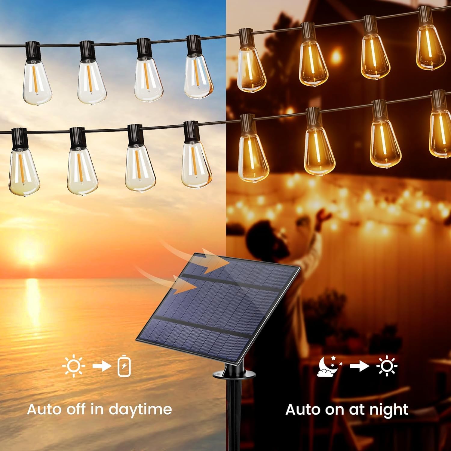 OHLUX 60FT Solar Globe String Lights Outdoor, Shatterproof Solar