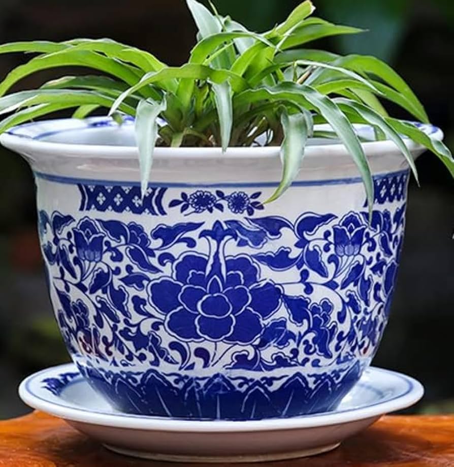 Amazon.co.jp: シノワズリ青と白の磁器植木鉢景徳鎮セラミック植木鉢