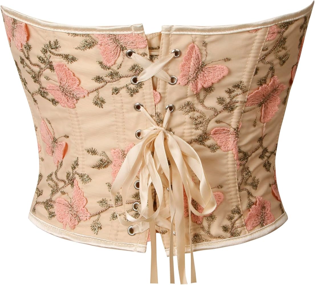 Kimring Women's Vintage Embroidered Floral Strapless Push Up Tube