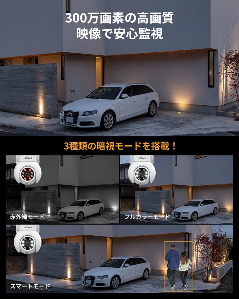 Amazon.co.jp: ACEMO 防犯カメラ 屋外 ワイヤレス 無線 監視カメラ 300