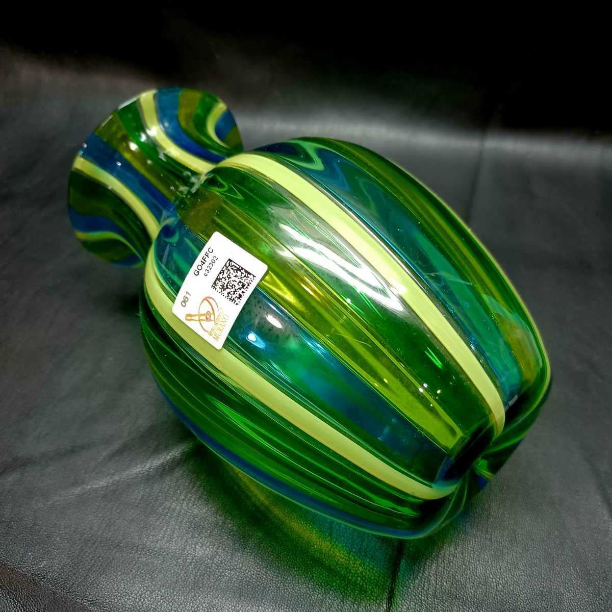 Amazon.co.jp: MURANO ITALY ムラノ グリーン ライン 花瓶 オブジェ