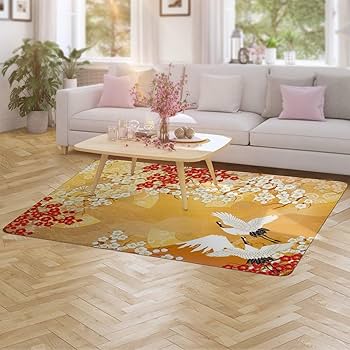 Amazon | カーペット 金色 ツル 鶴 和風 和柄 絨毯 ラグ ラグマット