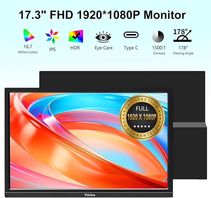 Amazon.com: Pisichen Portable Monitor 17.3 Full HD 1920x1080P