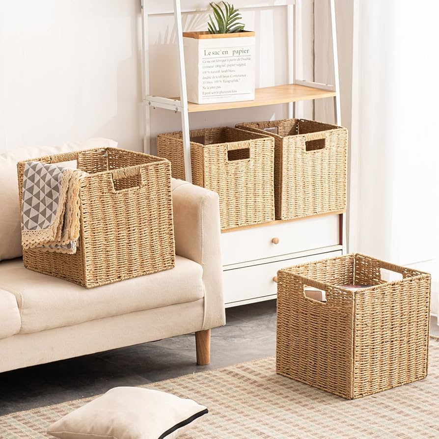 Amazon.com: Foldable Storage Baskets with Handles Paper Rope