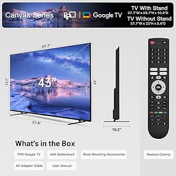 Amazon.com: FPD 43 Inch Smart TV, 4K UHD LED Flat Screen Google TV