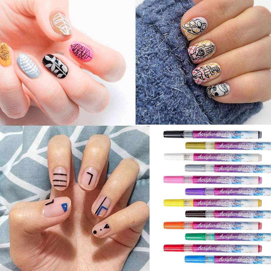 Amazon.co.jp: ネイルアートペンセット | 0.7 チップ 12 色 速乾性 3D