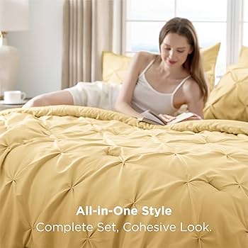 Amazon.com: Bedsure Queen Comforter Set Yellow - Bed in a Bag