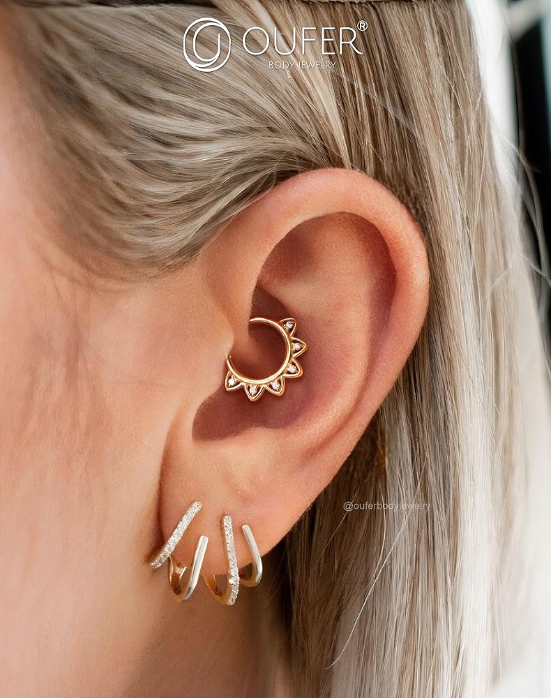Amazon.com: OUFER 9K Solid Gold Daith Hoop Earring, 16G Clear CZ