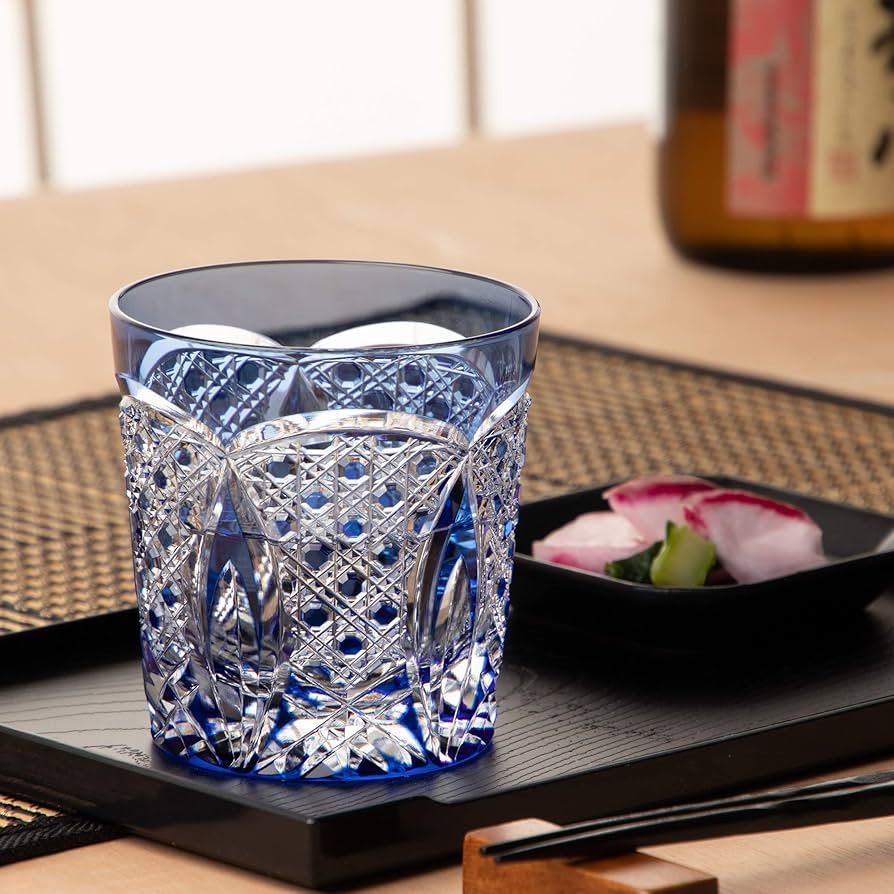 Amazon｜カガミクリスタル(Kagami) ロックグラス 青 280cc 江戸切子