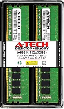 A-Tech 64GB (2x32GB) DDR4 3200 MHz UDIMM PC4-25600 (PC4-3200AA