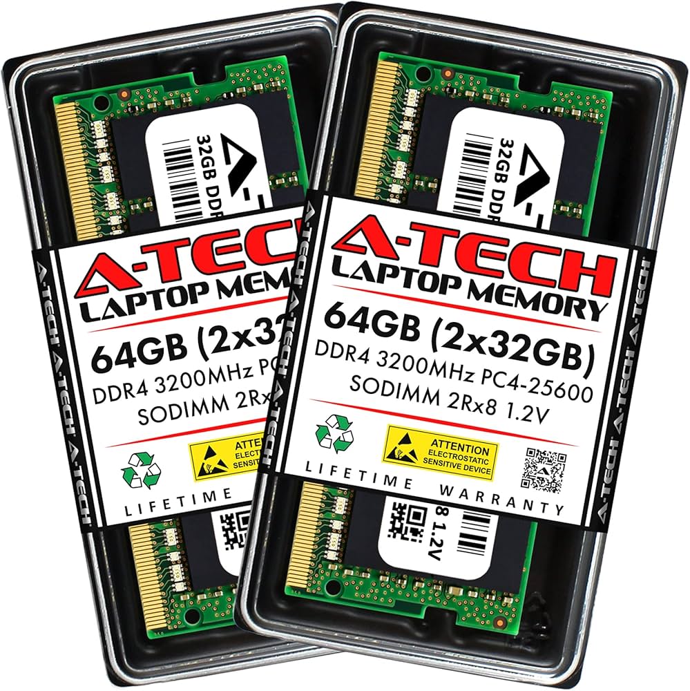 A-Tech RAM 64 GB (2 x 32 GB) DDR4 3200 MHz SODIMM PC4-25600 (PC4-