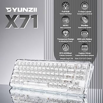 Amazon.com: YUNZII X71 Wireless Hot Swappable Transparent