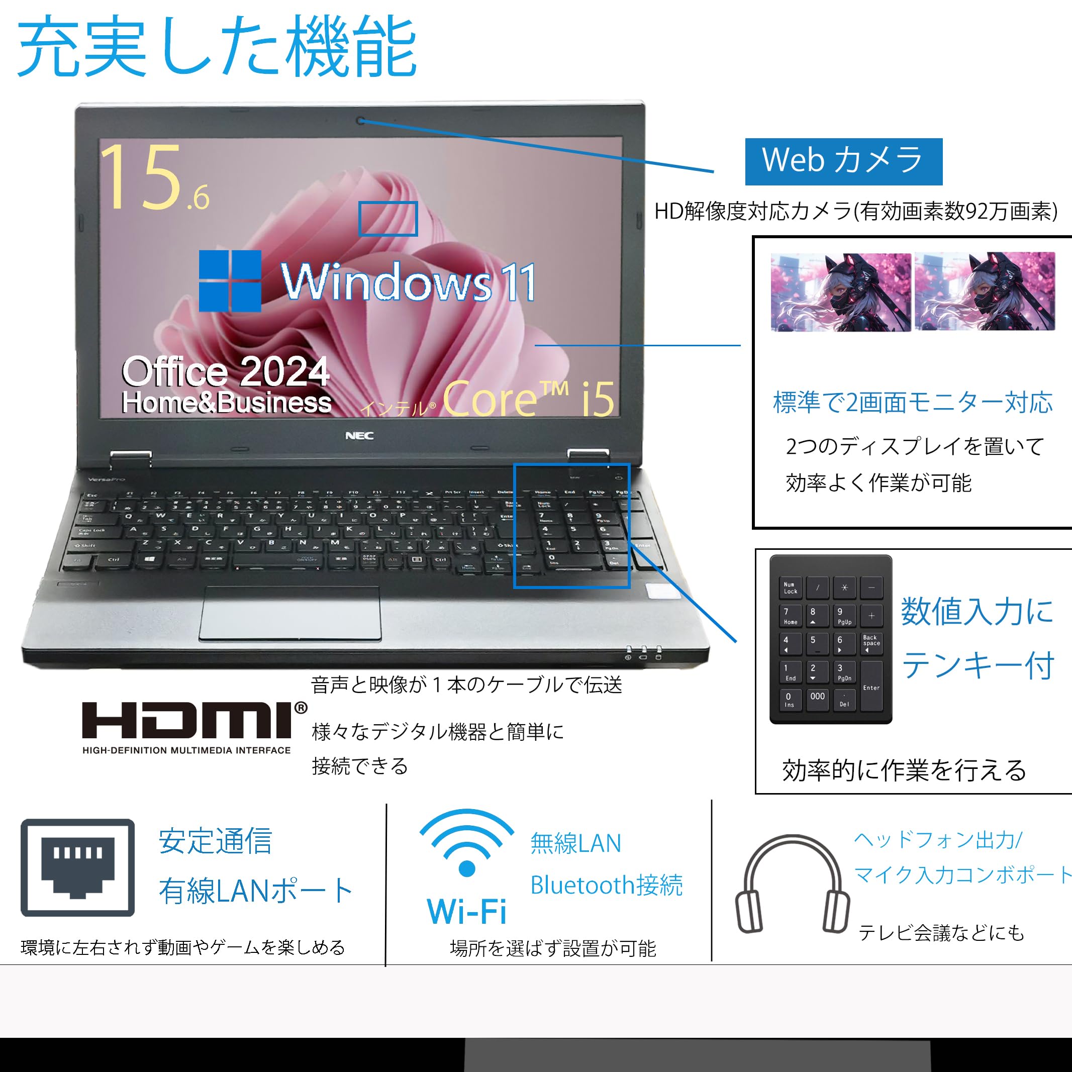 Amazon.co.jp: 15.6インチ ノートパソコン カメラ内蔵 NEC Versapro VX