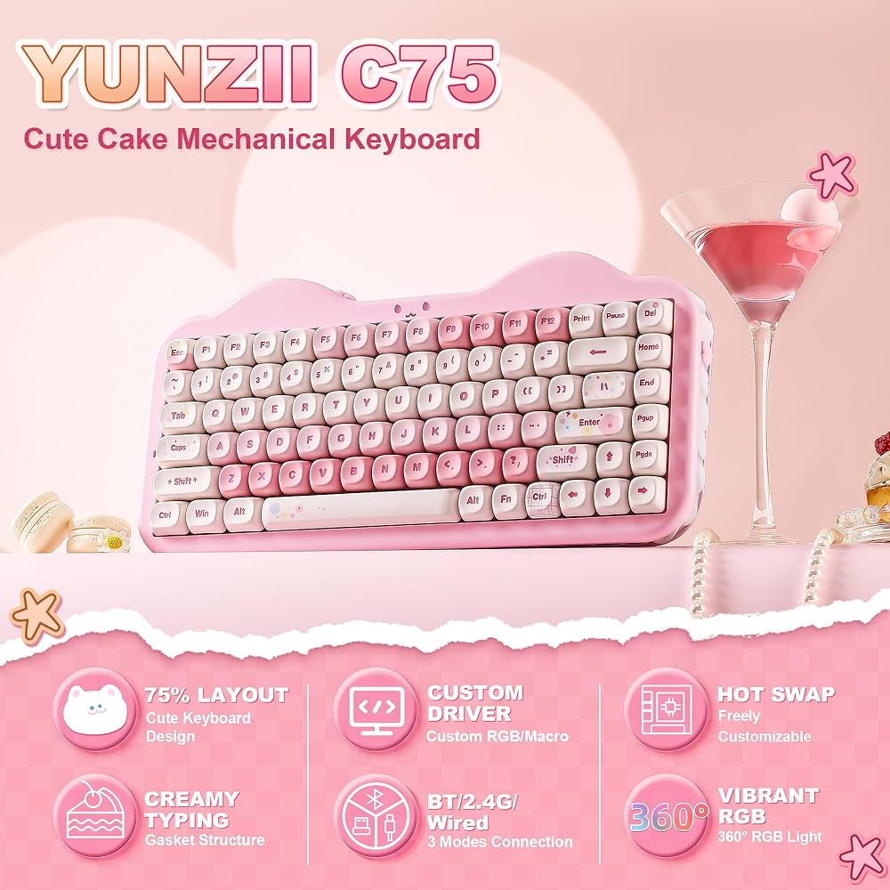 Amazon | YUNZII C75 ワイヤレス メカニカルキーボード 75%レイアウト