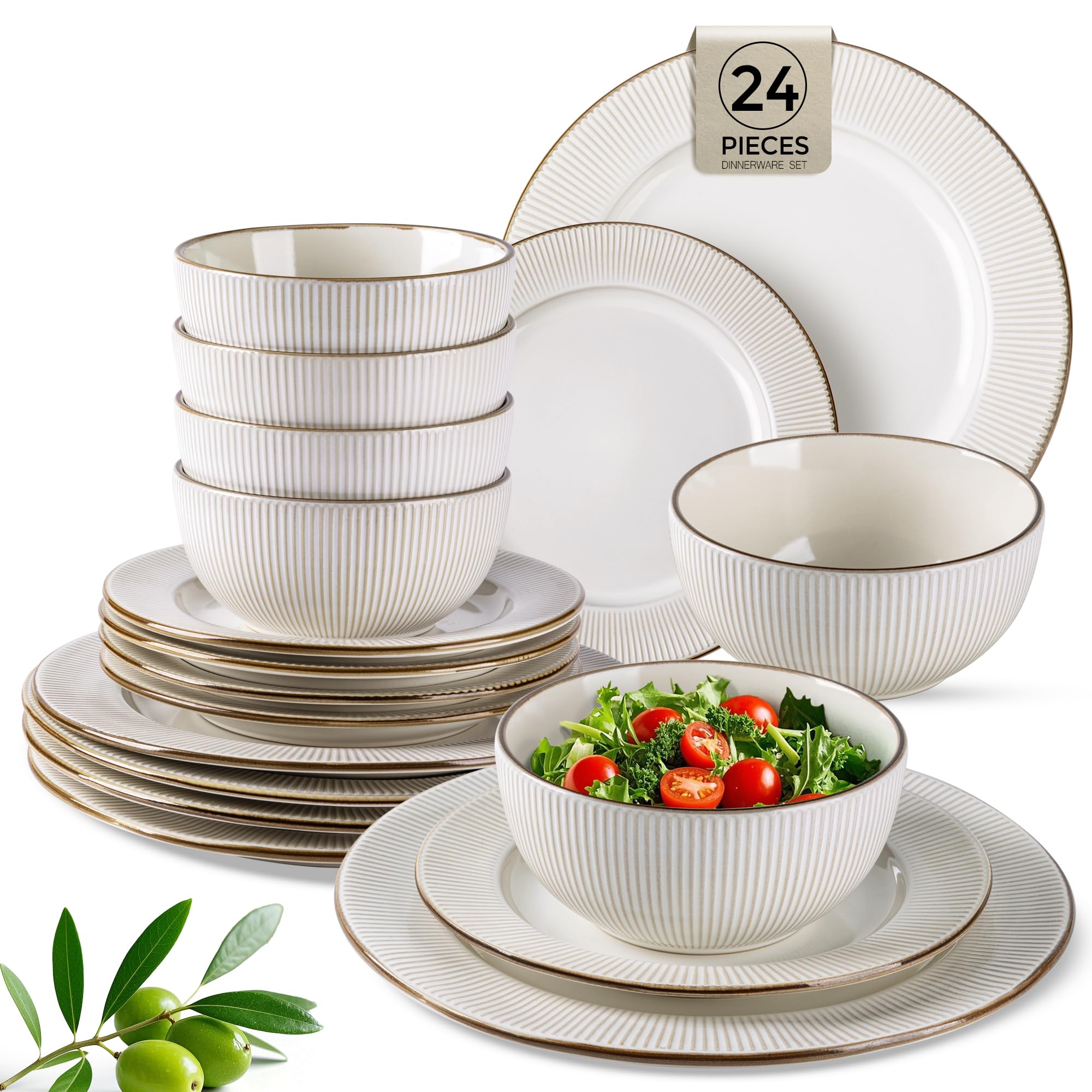 Amazon.com | GBHOME Ceramic Dinnerware Sets, 24 pcs Embossed