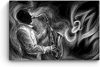 Amazon.com: Startonight Canvas Wall Art - Jazz Singer Black White