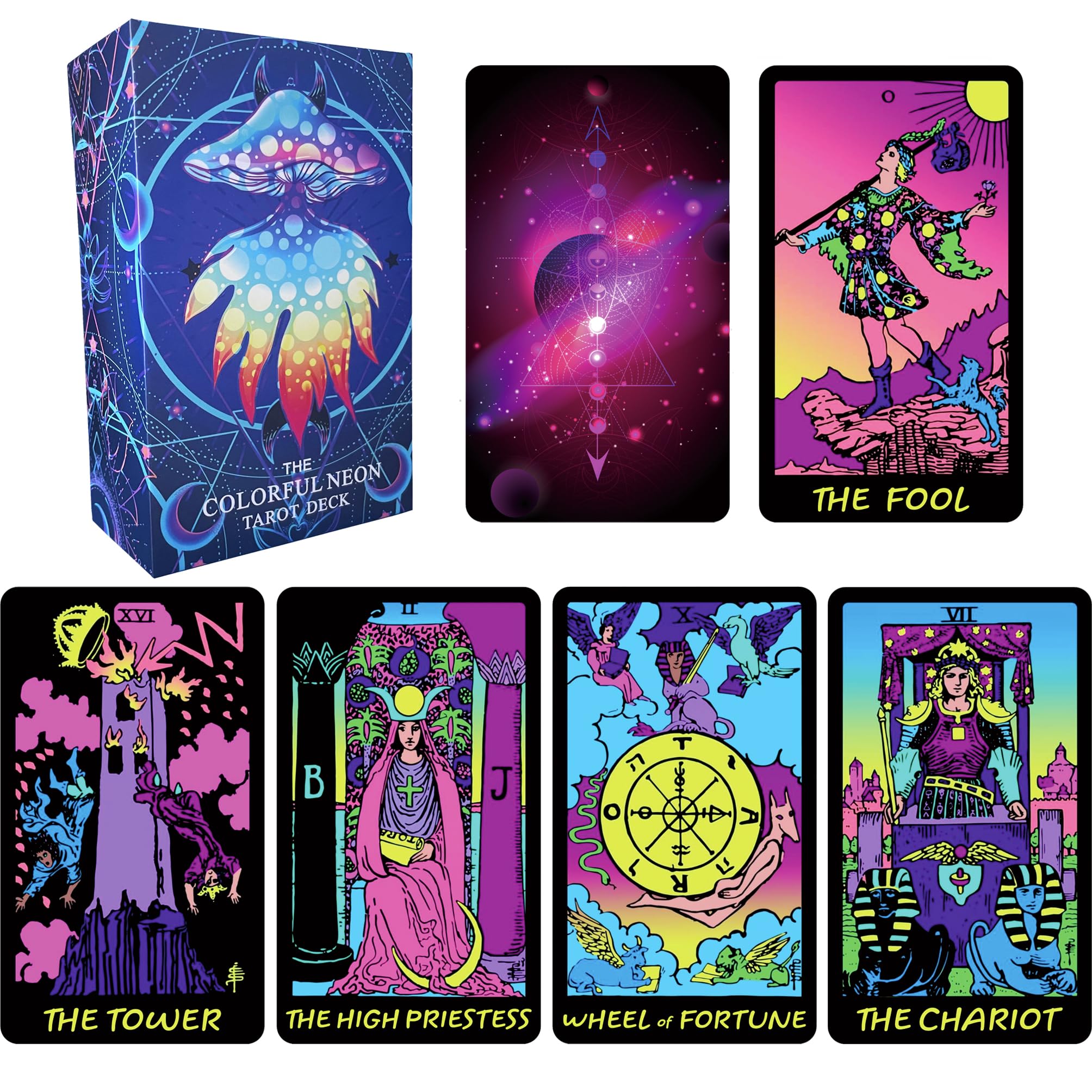 Amazon.co.jp: Jrskvaro カラフルなネオンタロットカードデッキ 初心者