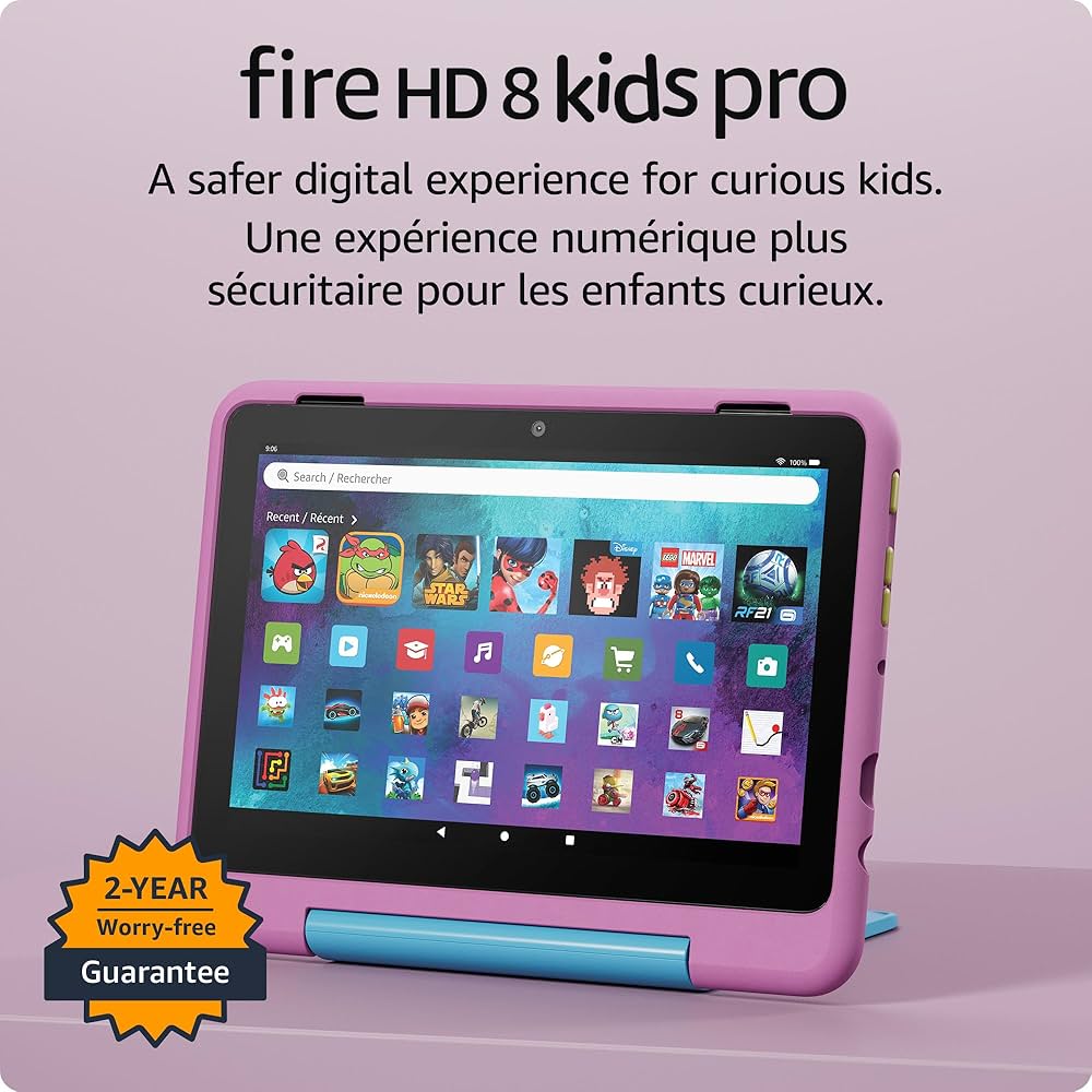 Amazon Fire HD 8 Kids tablet, includes slim case for ages 6-12, ad