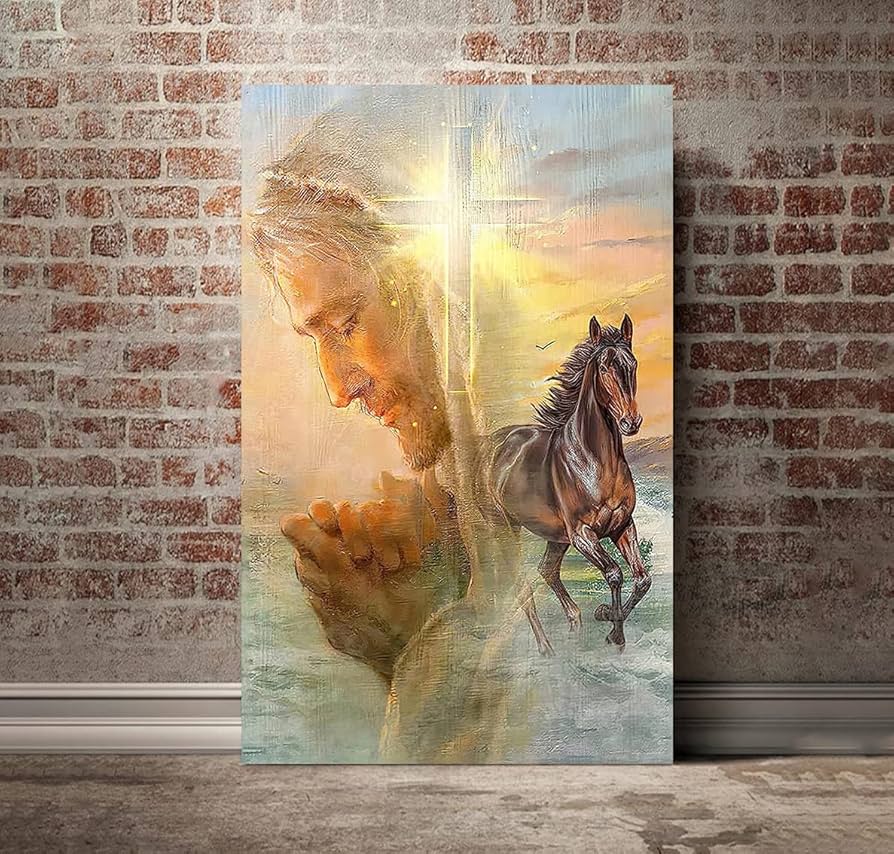 Amazon.co.jp: イエスの祈りと走る馬 ウォールアート キャンバス絵画