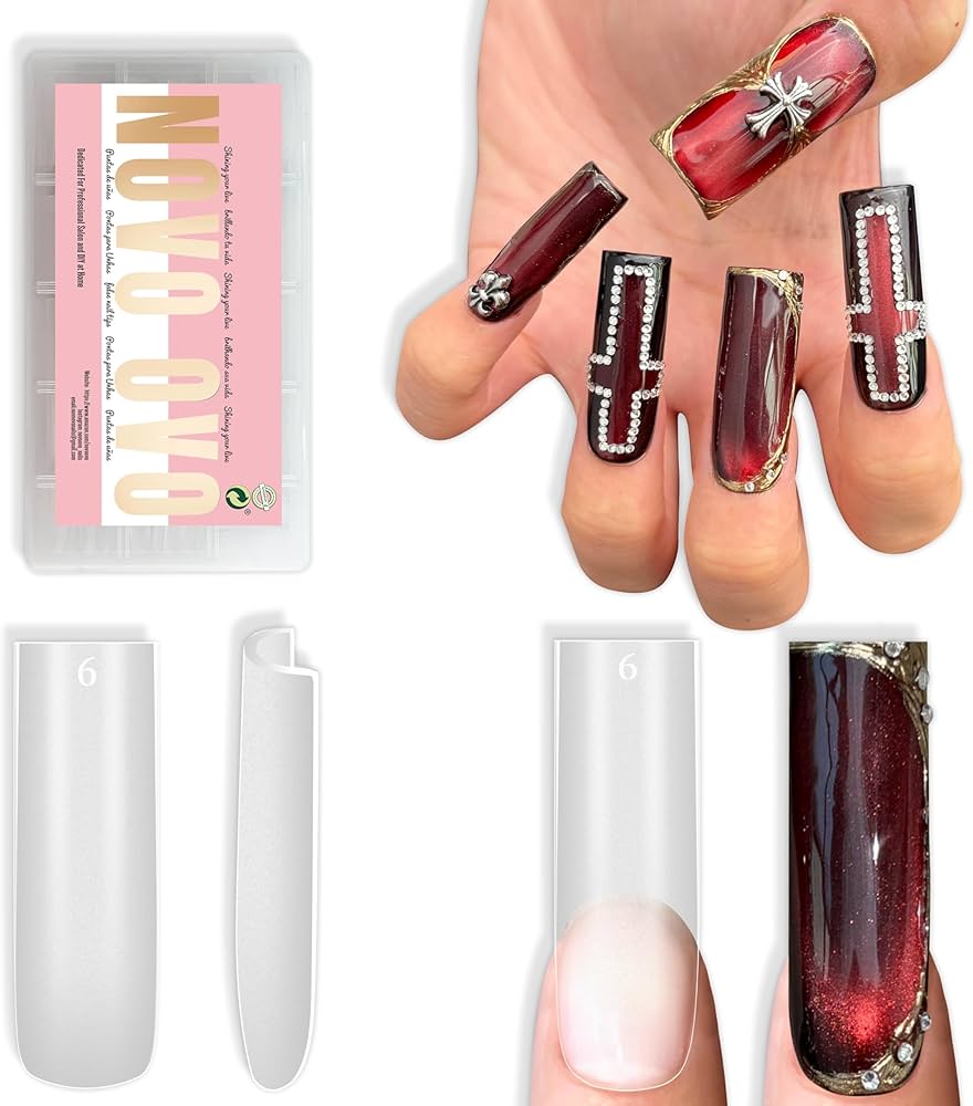 Amazon | NOVO OVO Sharp Square Long Nail Tips Press on, Natural