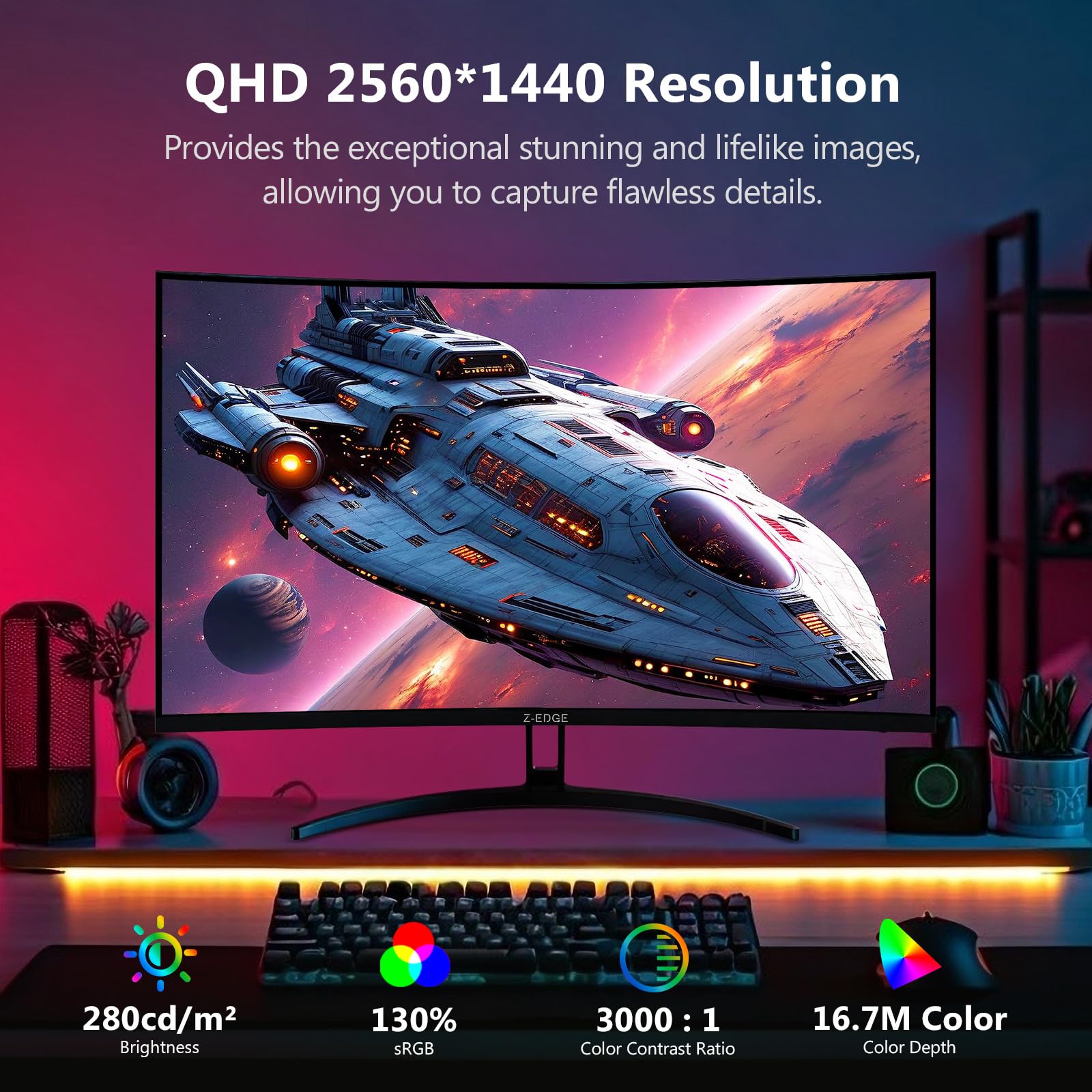 Amazon.com: Z-Edge 32 inch Curved Gaming Monitor, QHD 1440P 180Hz
