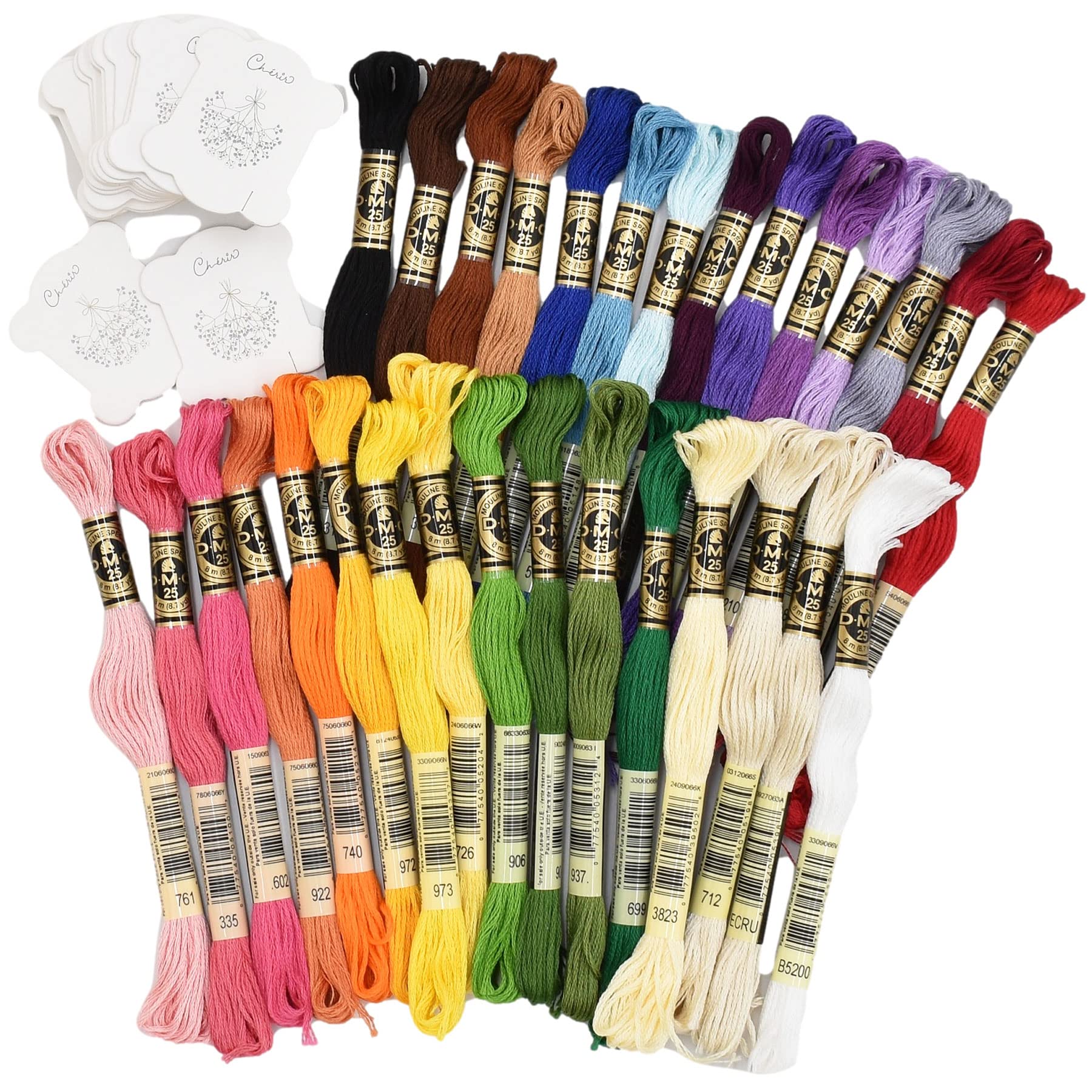 Amazon.co.jp: DMC 刺繍糸 25番 30色 + 糸巻き台紙 20枚 セット (基本