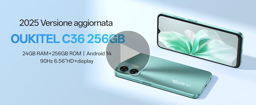 OUKITEL C36 256GB Android 14 Smartphone, 24GB+256GB/1TB, 6.56