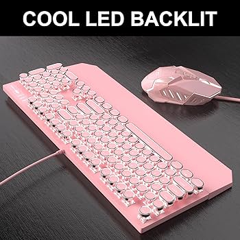 Amazon | レトロピンクタイプライタースタイルのキーボードとマウスの