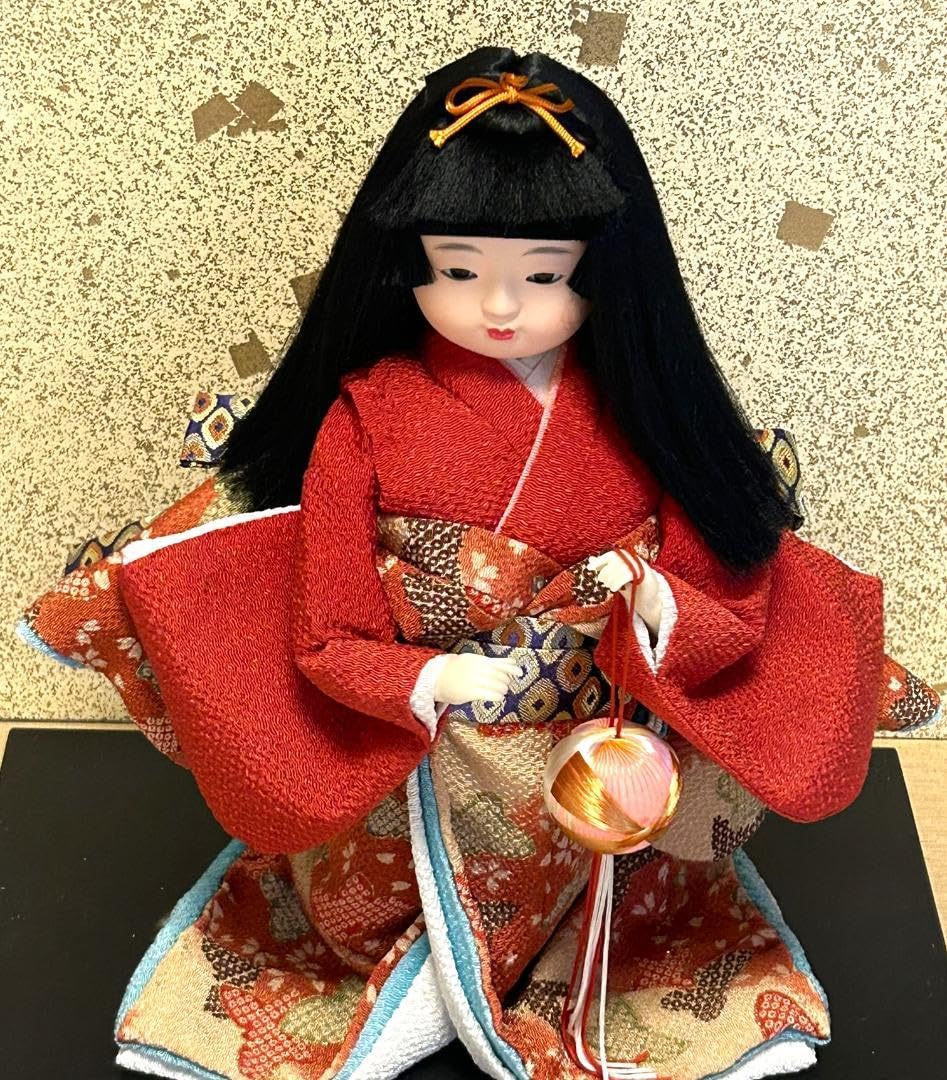 日本人形 赤色衣装 ガラスケース付き 人形用 ガラスケース 10号市松