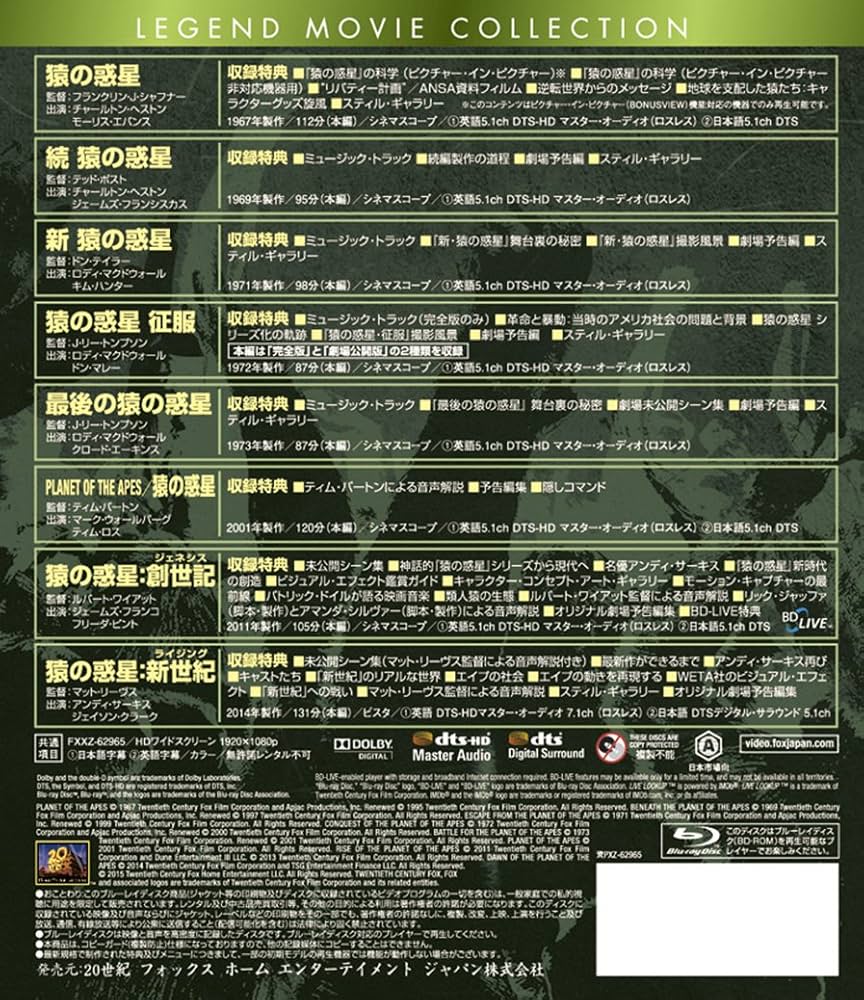 Amazon.co.jp: 猿の惑星 ブルーレイコレクション(8枚組) [Blu-ray