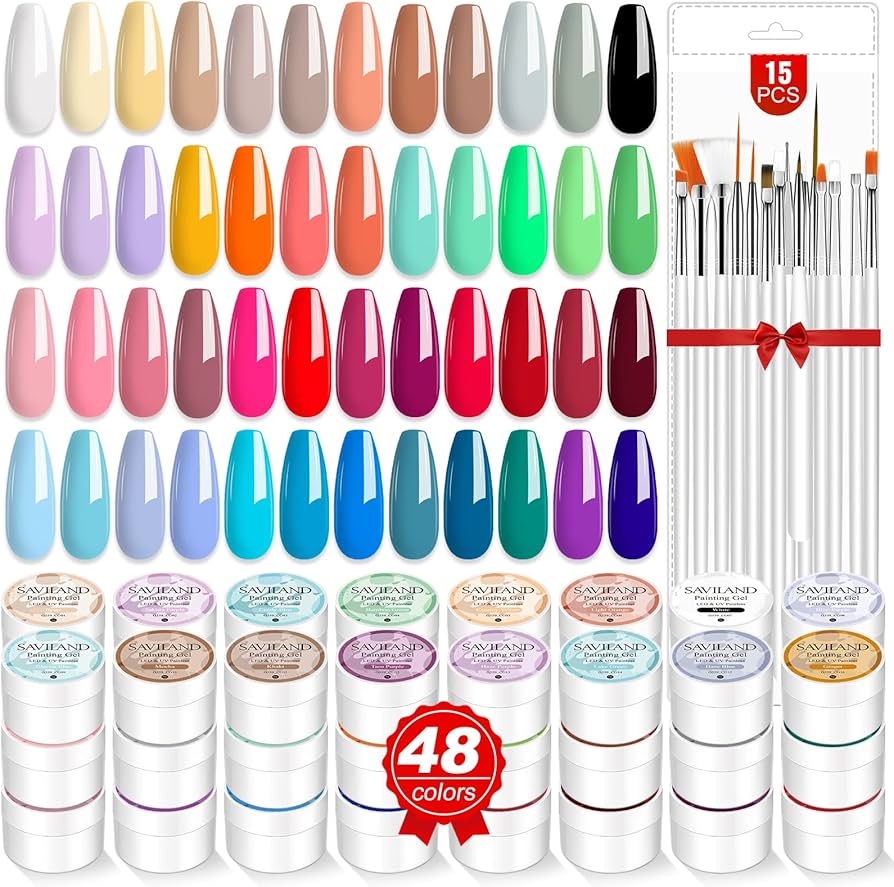Amazon | Saviland 48色ジェルネイルセット 15本のネイルブラシ付き