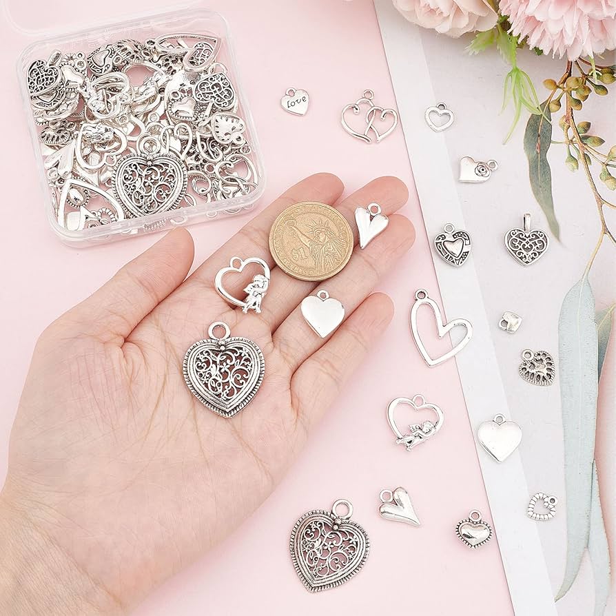 Amazon | SUNNYCLUE 90個15種 心 チャーム バレンタインデー チャーム