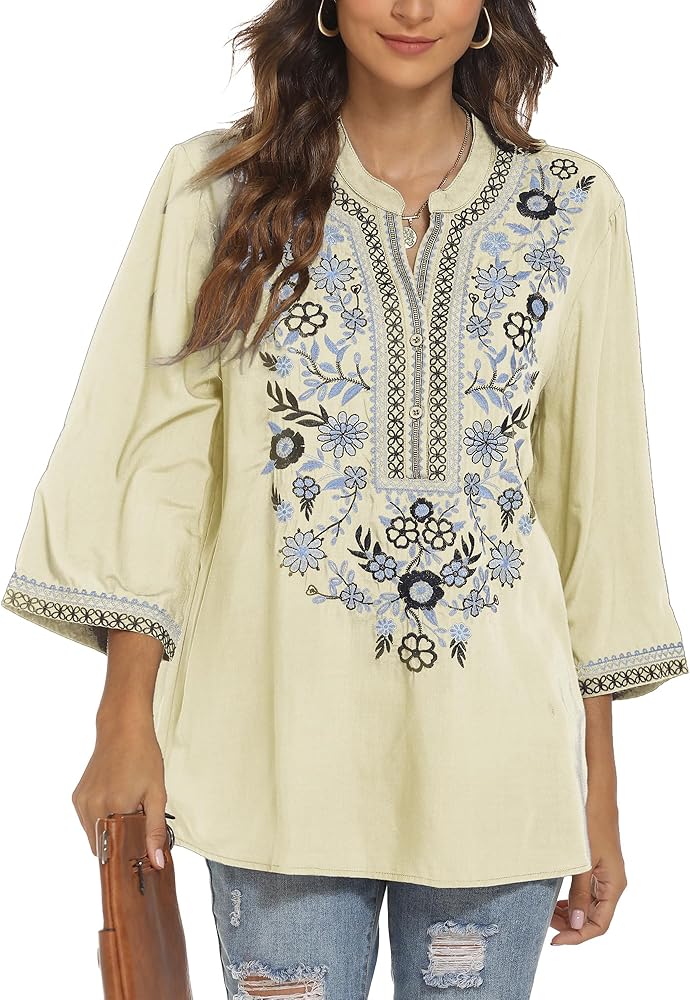 Traditional Mexican Embroidered Peasant Tops for Women, Plus Size