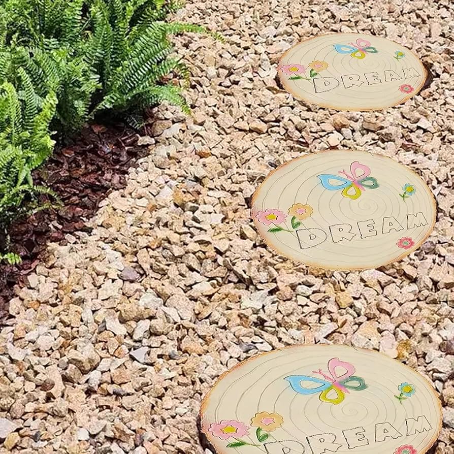 Amazon.co.jp: 飛び石 庭 丸い舗装石の踏み石 蝶石 3 個、 木の切り株