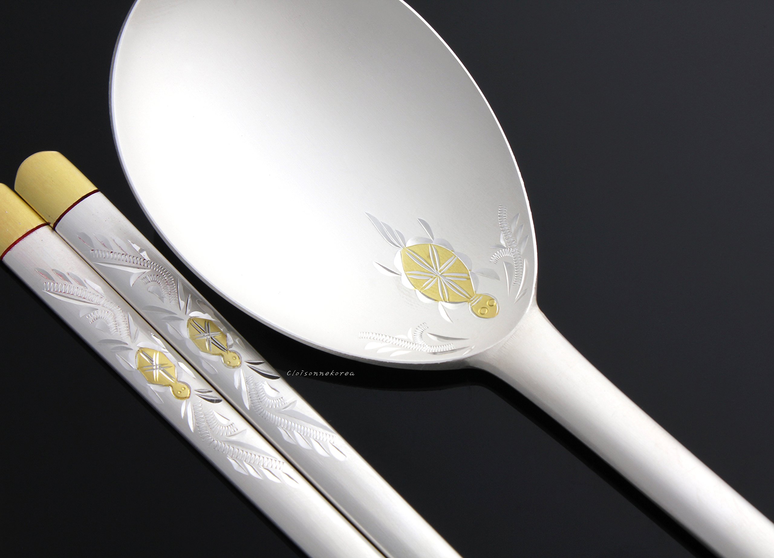 Amazon | スプーンと箸セット 韓国スタイル 99%純銀 ゴールド 大人用