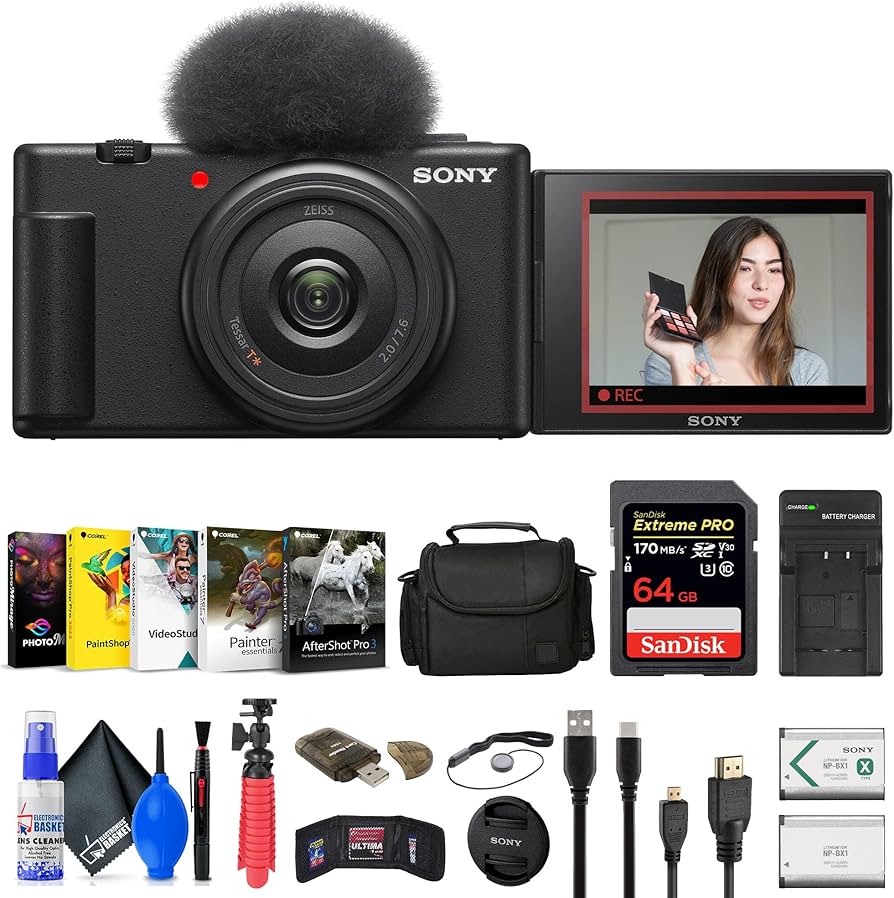 Amazon.com : Sony ZV-1F Vlogging Camera (Black) (ZV1F/B) + Case +