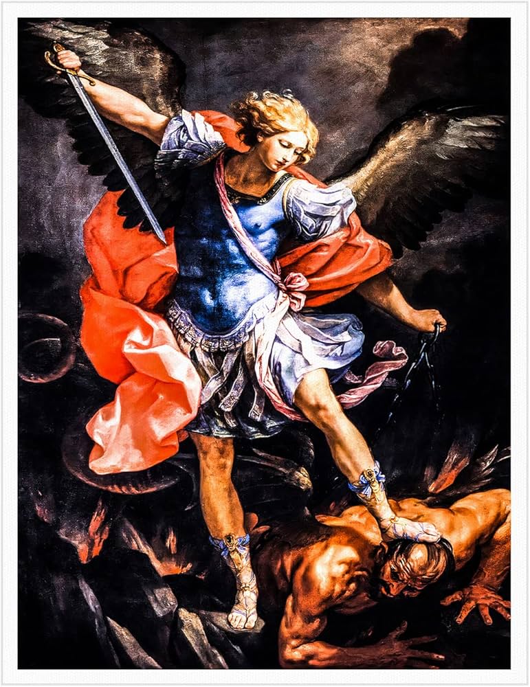 Amazon.co.jp: NONBER 大天使ミカエルが悪魔を破壊する絵画ポスター