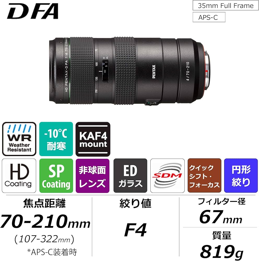 Amazon.co.jp: ペンタックス HD PENTAX-D FA 70-210mmF4ED SDM WR 望遠