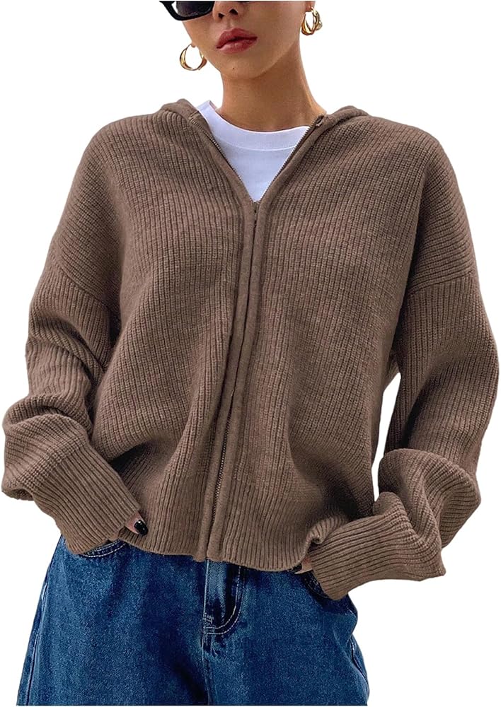 SOLY HUX Zip Up Cardigan for Women Hooded Cardigan Sweater Knitted